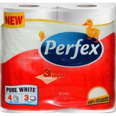 Туалетная бумага Perfex Pure White 3 слоя 4 рулона (8600101745477) Винница