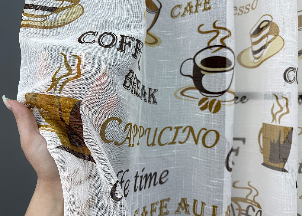 Кухонна тюль-арка VR-Textil № 1792т-1210т льон молочний з коричневим 300х150 см (53-0187) Київ - фото 3