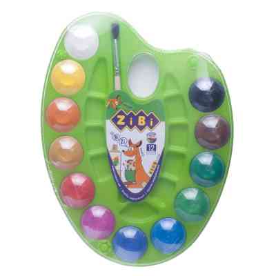 Фарби для малювання ZiBi KIDS Line Акварельні на палітрі, 12 кол. натур. пензель лайм (ZB.6558-15) Вінниця