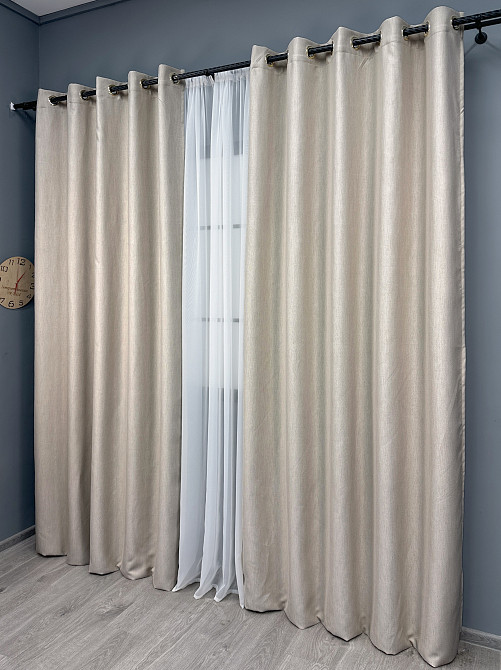 Комплект штор на люверсах VR-Textil Блекаут двосторонній Scandi № 1904ш Бежевий 150х250 см 2 шт (37-0304_) Київ - фото 4