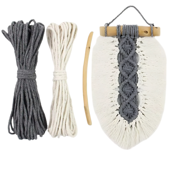 Набір макраме для ручного в'язання гобелена настінного декору «Лист» 26х15 см для рукоділля та творчості сірий Кам'янець-Подільський