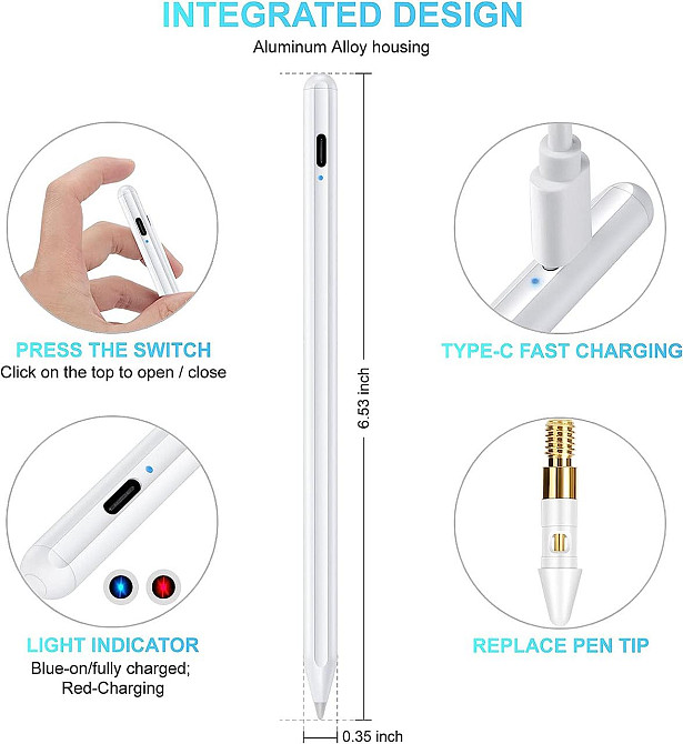 Активний стилус RAMSWIN K2259 White для iPad (2018-2022) з функцією відхилення долоні та магнітним кріпленням Київ - фото 12