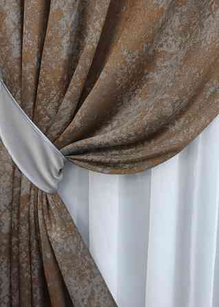 Комплект готових штор VR-Textil Мармур Al-9 № 1638ш Мідний з сірим 100х290 см 2 шт (31-079) Київ