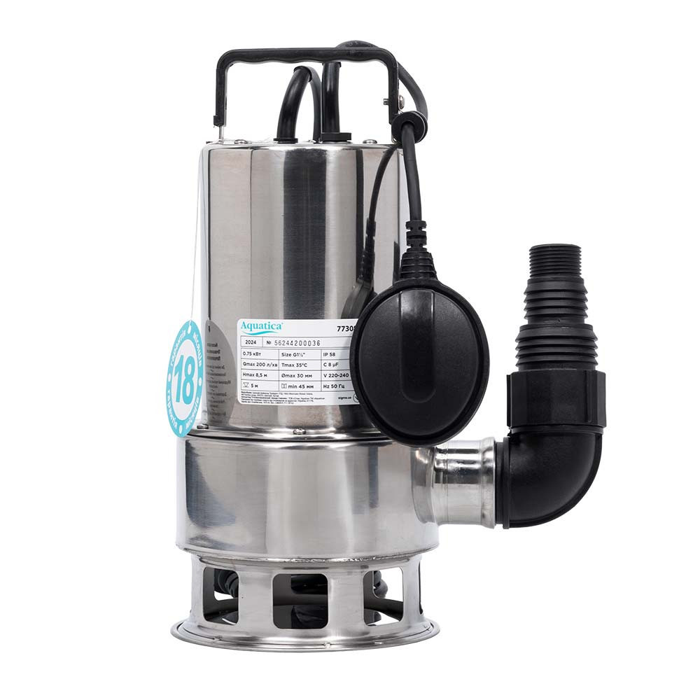 Насос дренажный садовый 0.75кВт Hmax 8.5м Qmax 200л/мин (часто 30мм, нерж) AQUATICA (773085) Ровно - изображение 3