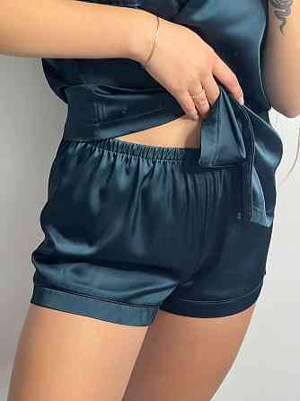 Коплект жіночій шовковий сорочка з шортами Смарагд ч/к M Харків