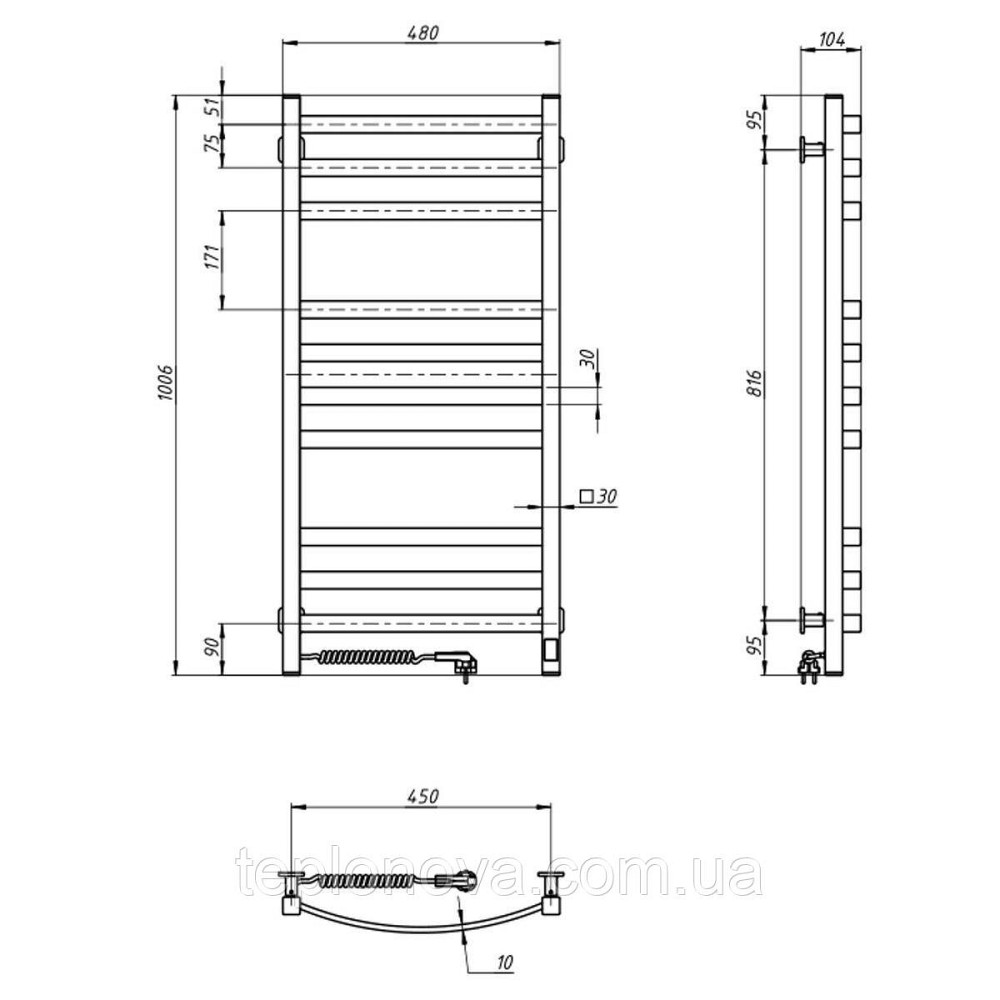 Сушарка для рушників електрична Navin Avalon 480х1000 Sensor ліва, чорний муар Чернівці - фото 7