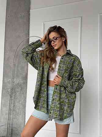 Женская трендовая оверсайз рубашка в клетку коттон варка Зелёный Одесса