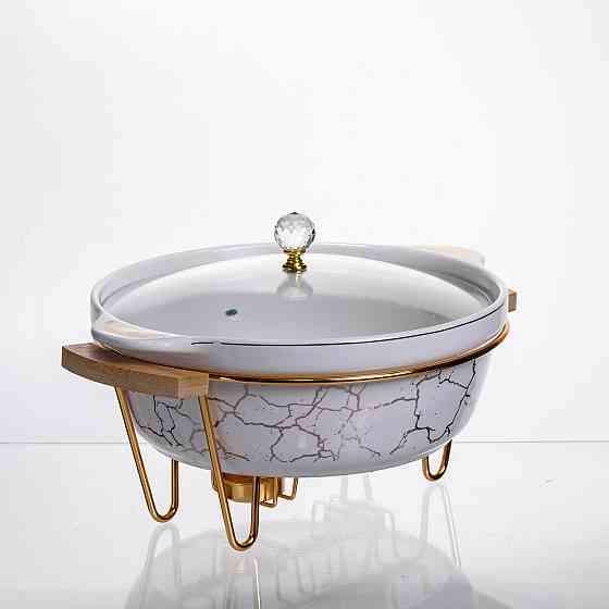 Мармит фарфоровый настольный круглый 2 (л) с подогревом Белый мрамор LC-712 Киев