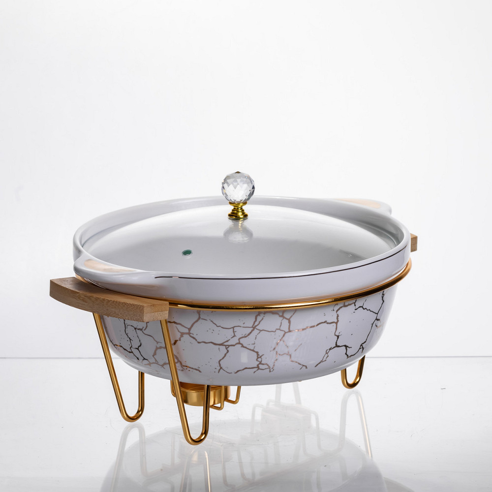 Мармит фарфоровый настольный круглый 2 (л) с подогревом Белый мрамор LC-712 Киев - изображение 2