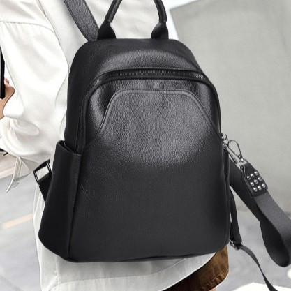 Жіночий шкіряний рюкзак міського типу 23х30х13, сумка на спину під мат, чорна Кам'янське - фото 11