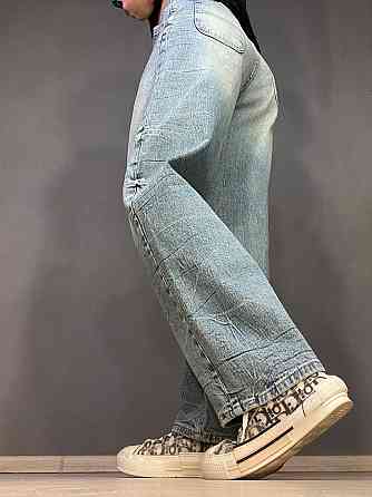 Джинси жіночі I8 52428 Skater Jeans банани висока посадка варка з жатим ефектом косі кишені блакитні Одеса