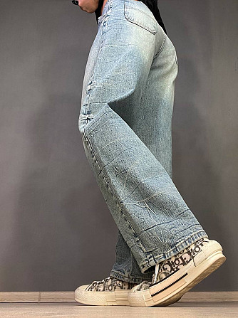 Джинси жіночі I8 52428 Skater Jeans банани висока посадка варка з жатим ефектом косі кишені блакитні Одеса - фото 2
