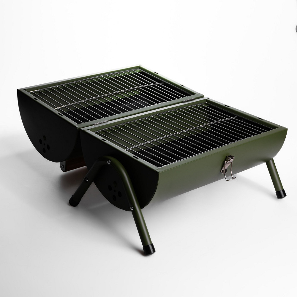 Гриль угольный портативный BQ-2 двусторонний зеленый 38x25x35 см для барбекю Киев - изображение 2