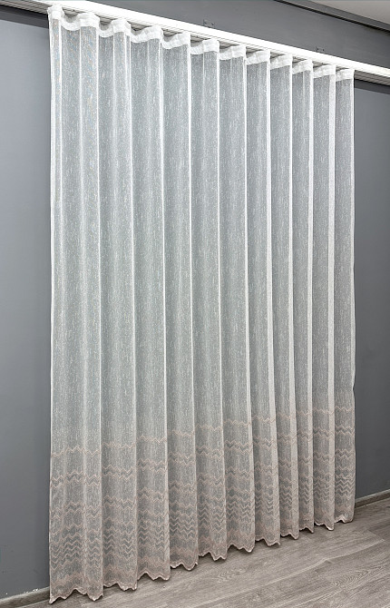 Тюль VR-Textil 1621т Льон з вишивкою і люрексом колір молочний з пудровим 300х270 см (42-0575) Київ - фото 3