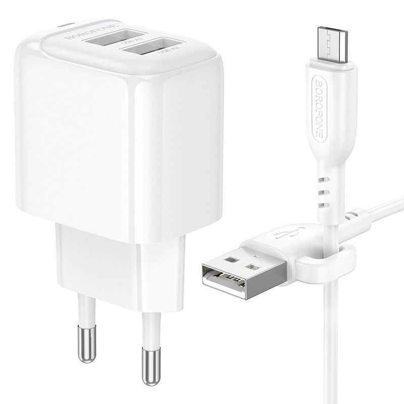 Мережевий зарядний пристрій з кабелем BOROFONE BAS41A Potential dual-port charger set(Micro) White Одеса - фото 4