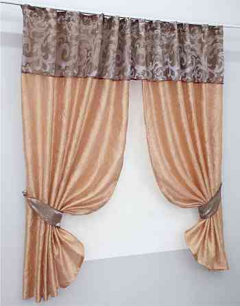 Кухонні штори VR-Textil № 073к з ламбрекеном і підхватами пудровий з персиковим 270х170 см (52-0174) Київ