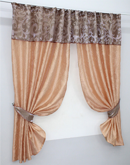 Кухонні штори VR-Textil № 073к з ламбрекеном і підхватами пудровий з персиковим 270х170 см (52-0174) Київ - фото 2
