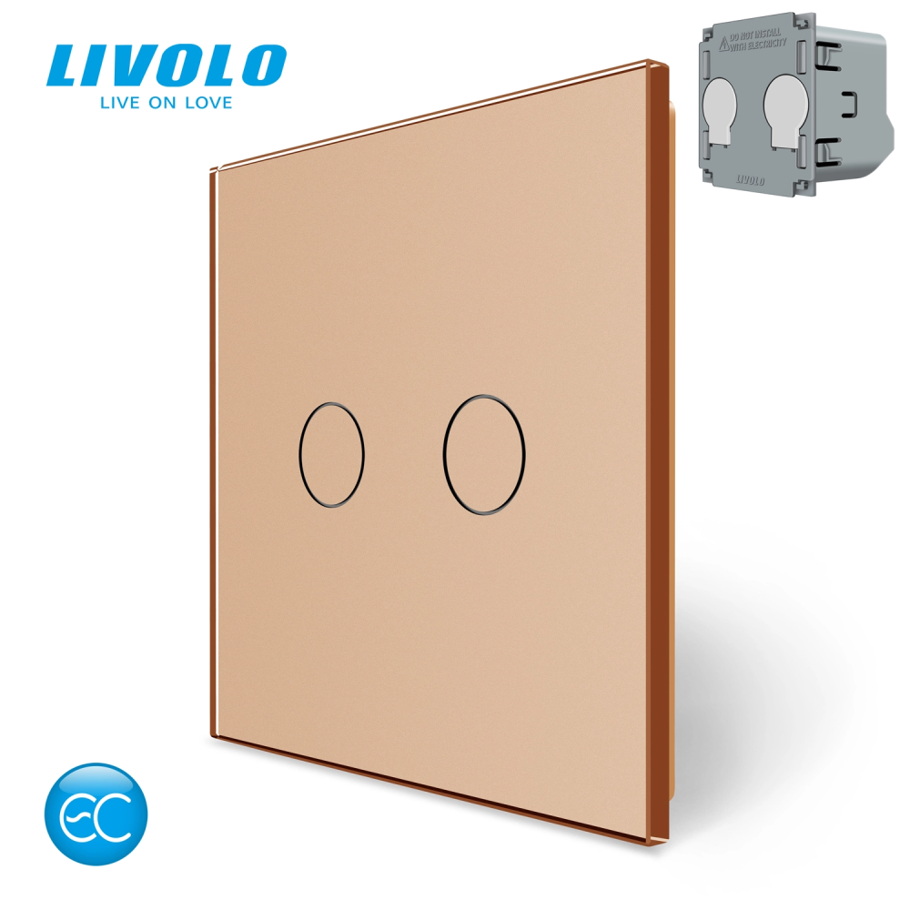 LIVOLO Комплект бездротовий сенсорний вимикач з реле 2 канали LIVOLO золотий матове скло Коломия - фото 1