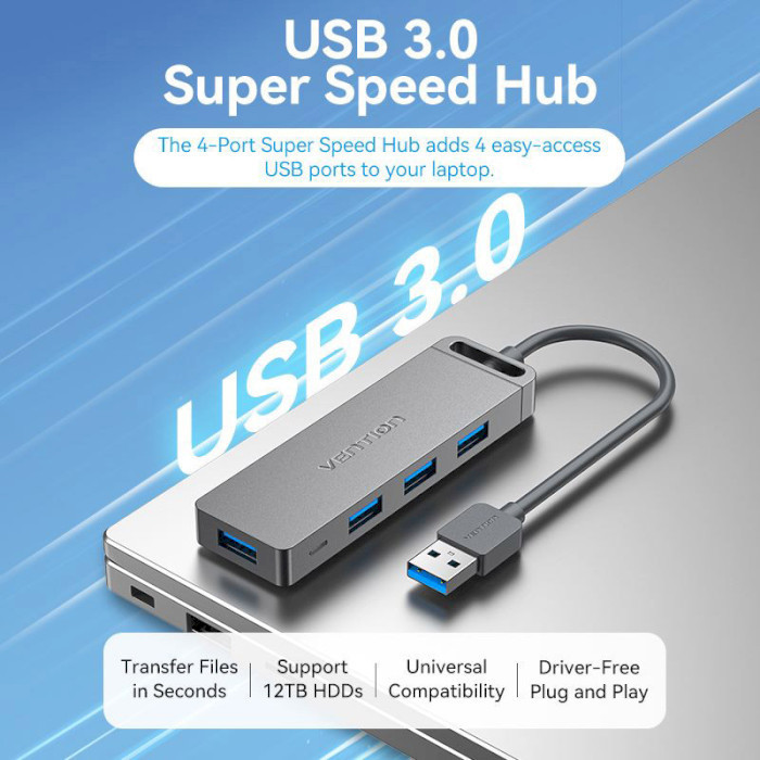 USB-хаб Vention 4-Port USB 3.0 Hub With Power Supply 0.15M Black (CHLBB) Киев - изображение 3
