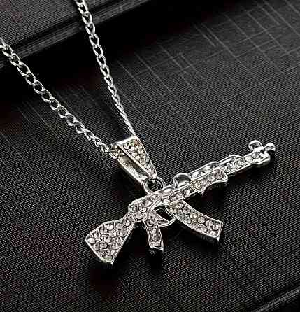 Кулон автомат с кристаллами серебристый мужская цепочка с подвеской оружие ожерелье 45+5 см Киев