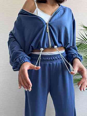 Женский прогулочный костюм тройка: кофта топ и штаны  двунить + микродайвинг Светлый джинс, 46/48 Одесса