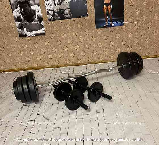 Штанга W-образная + гантели 36 кг с покрытием Гантели, гири, штанги и диски ударостойкий пластик Киев