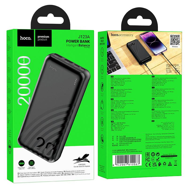 Зовнішній акумулятор HOCO J123A Element power bank(20000mAh) Black Київ - фото 2