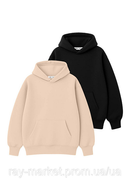 Набір жіночий худі оверсайз утеплене 2шт RAY OVERSIZE комбінований Бежевий/Чорний (U0404W-Cream-Black) Київ - фото 1