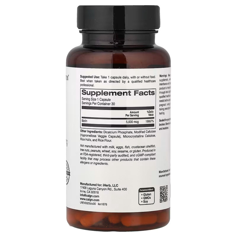 Біотин California Gold Nutrition Biotin, 5000 mcg, 30 Veggie Softgels Луцьк - фото 2