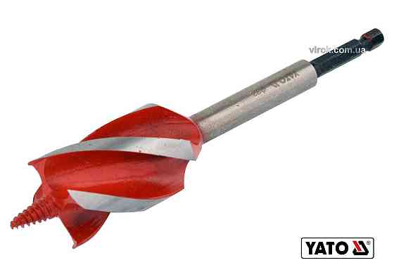 Свердло по дереву YATO : Ø= 32 мм, L= 165 мм, HRC 40-45 з 4 пругами, HEX- 1/4