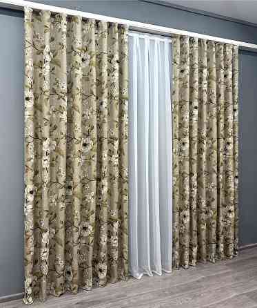 Комплект готових штор VR-Textil Льон з квітковим принтом "Прованс" № 1819ш Капучино 100х265 см 2 шт (31-996) Київ