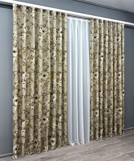 Комплект готовых штор VR-Textil Лен с цветочным принтом «Прованс» № 1819ш Капучино 100х265 см 2 шт (31-996) Киев - изображение 4
