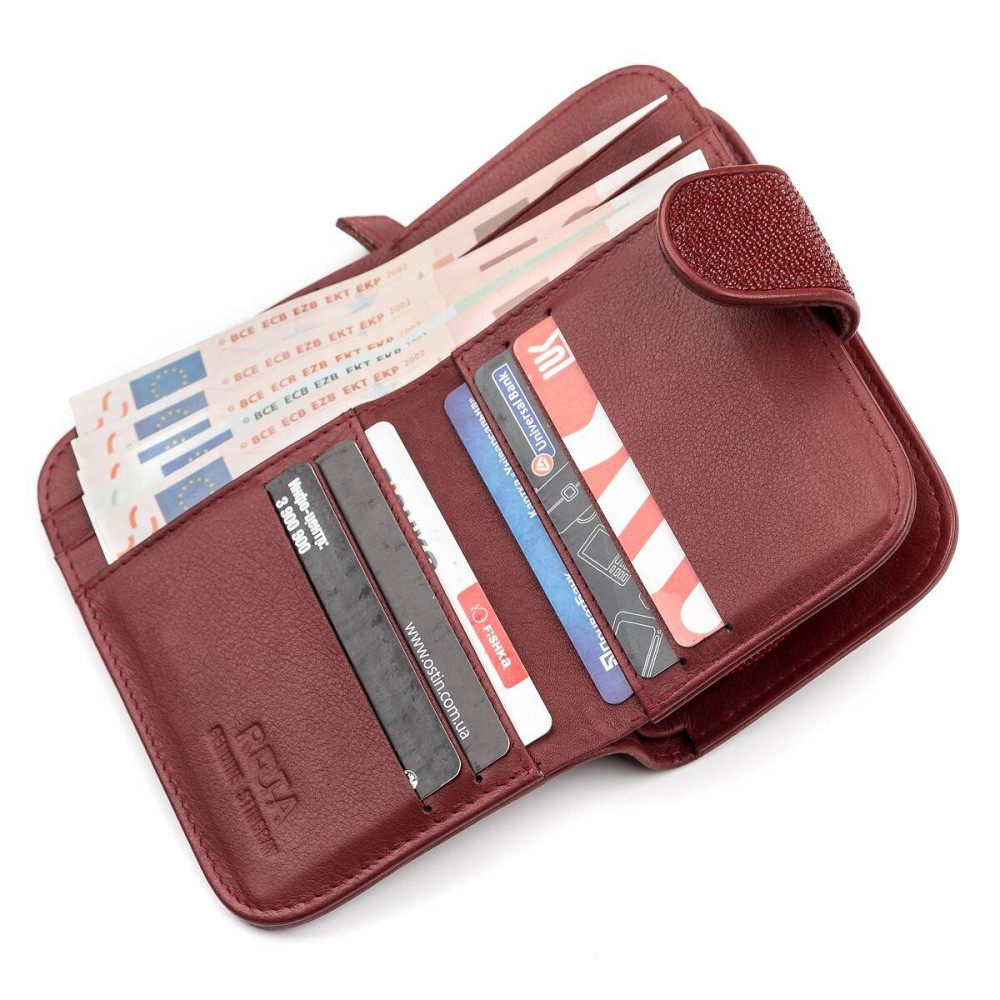 Кошелек женский STINGRAY LEATHER 18092 из натуральной кожи морского ската Бордовый Киев - изображение 5