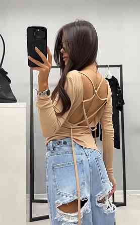 Женская стильная кофта с открытой спиной вискоза Бежевый, 42/44 Одесса