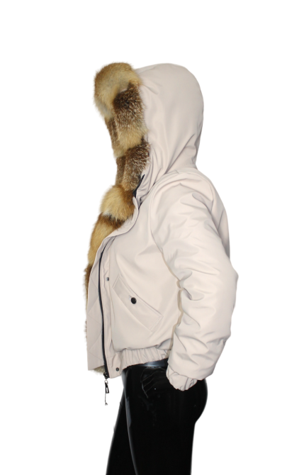 Бомбер женский с мехом лисицы Бежевый 42 Харьков - изображение 4