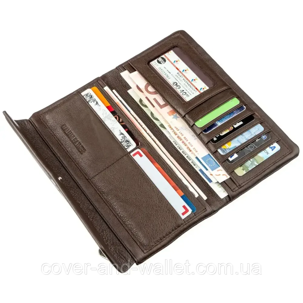 Тонкий кожаный кошелек купюрник для мужчин и женщин ST Leather (коричневый) Киев - изображение 6