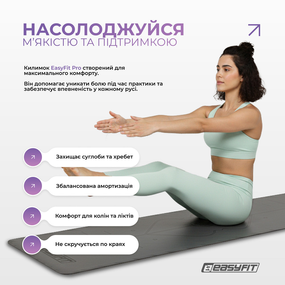EasyFit Килимок для йоги професійний EasyFit Pro каучук 5 мм Чорний Коломыя - изображение 6