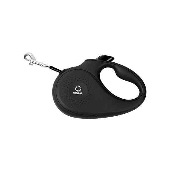 Поводок-рулетка CoLLaR для собак, размер M, 25 кг, 5 м, светоотражающая лента, черный Киев