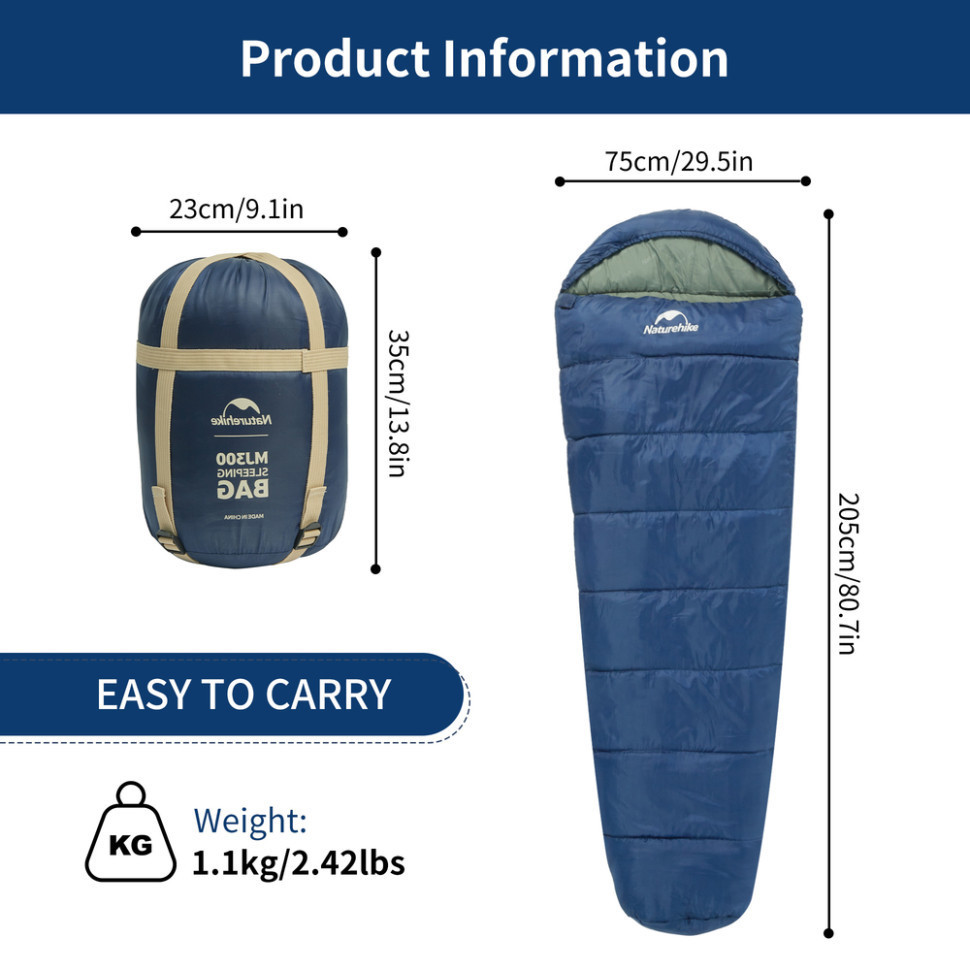 Спальник з капюшоном Naturehike MJ300 CNK2300SD014, темно-блакитний Київ - фото 2