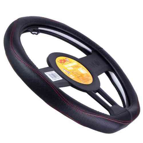 Чохол на кермо VLOD-LF2161 чорний з червоним, шкіра, плоский, один шов, розмір M Харків