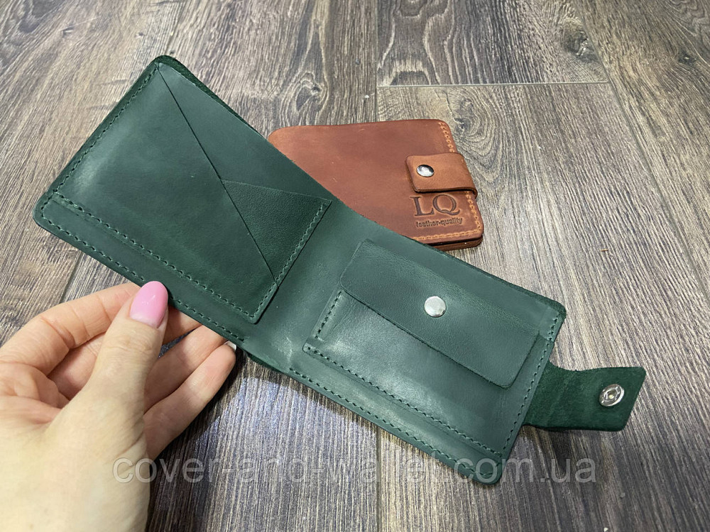 Винтажный кожаный кошелек ручной работы зеленого цвета LQ Leather Киев - изображение 3
