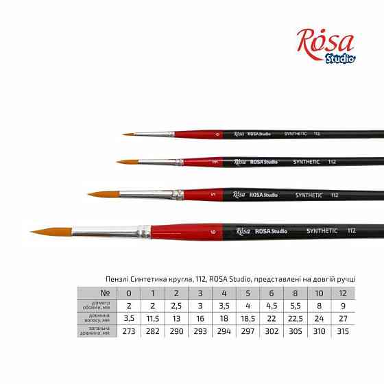 Пензель синтетика кругла 112 №10 довга ручка ROSA Studio Київ