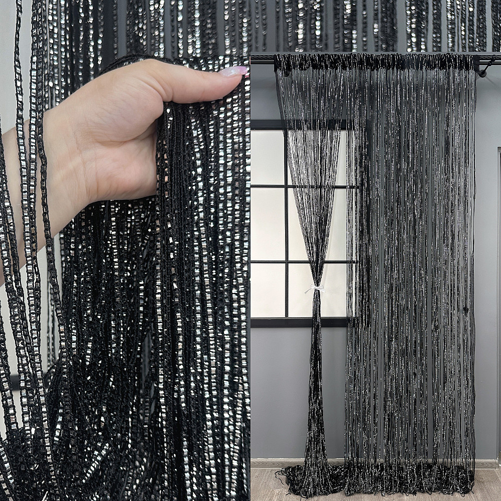 Шторы-нити Rovi Premium с люрексом Черный 300х300см 1 шт (61-118) Киев - изображение 1