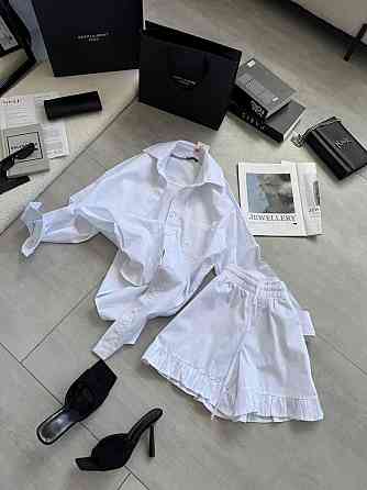 Жіночий літній костюм-двійка: сорочка та шорти котон Білий, 40/42 Одеса