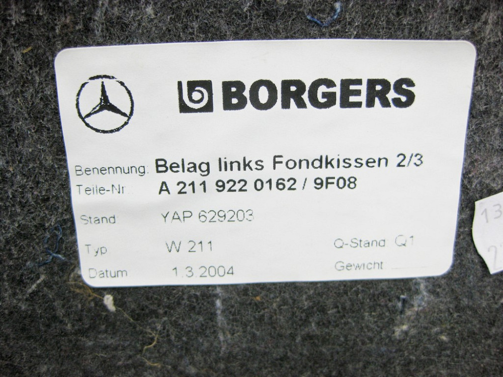 Mercedes-Benz  A2119220162 9F08 Обшивка підлоги під заднім правим сидінням E-Class W211 Одеса - фото 8