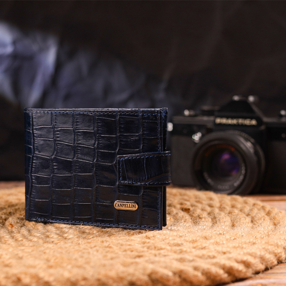 Стильный мужской кошелек из натуральной фактурной кожи CANPELLINI 21514 Синий Киев - изображение 9