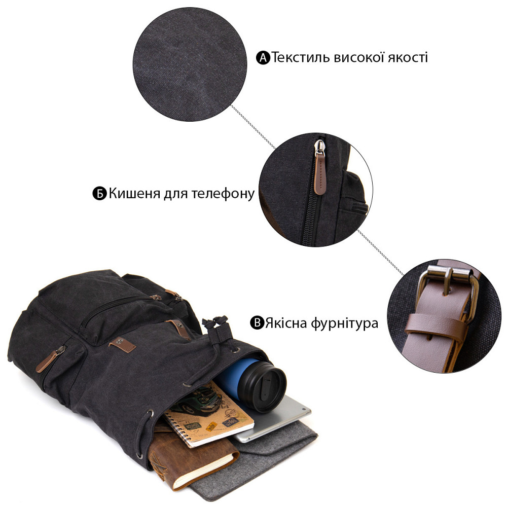 Рюкзак туристичний текстильний унісекс Vintage 20608 Чорний Київ - фото 4