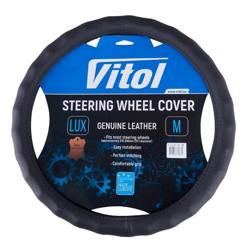 Чохол на кермо VL121022 BK M шкіряний чорний з одним швом Харків - фото 1