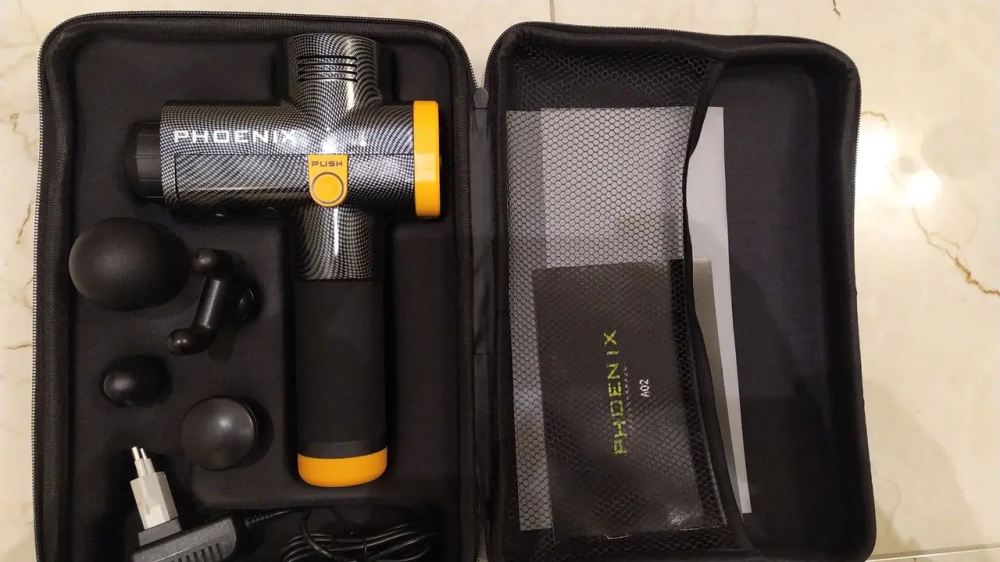 Масажний ударний пістолет тригерних точок Phoenix A2 (4 насадки) кнопковий Чорний Вінниця - фото 11