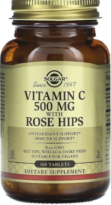 Вітамін C із шипшиною Solgar Vitamin C 500 мг 100 таб Київ - фото 1